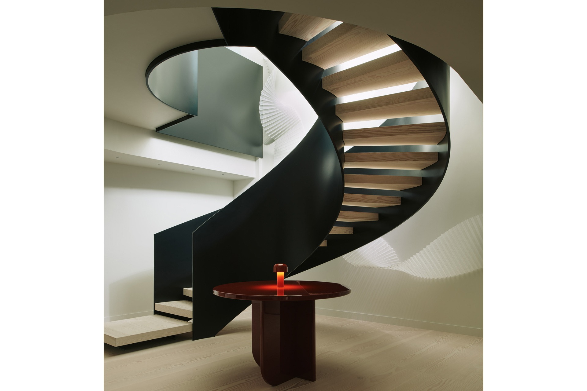 An interior shot of a staircase at the Television Centre in London
