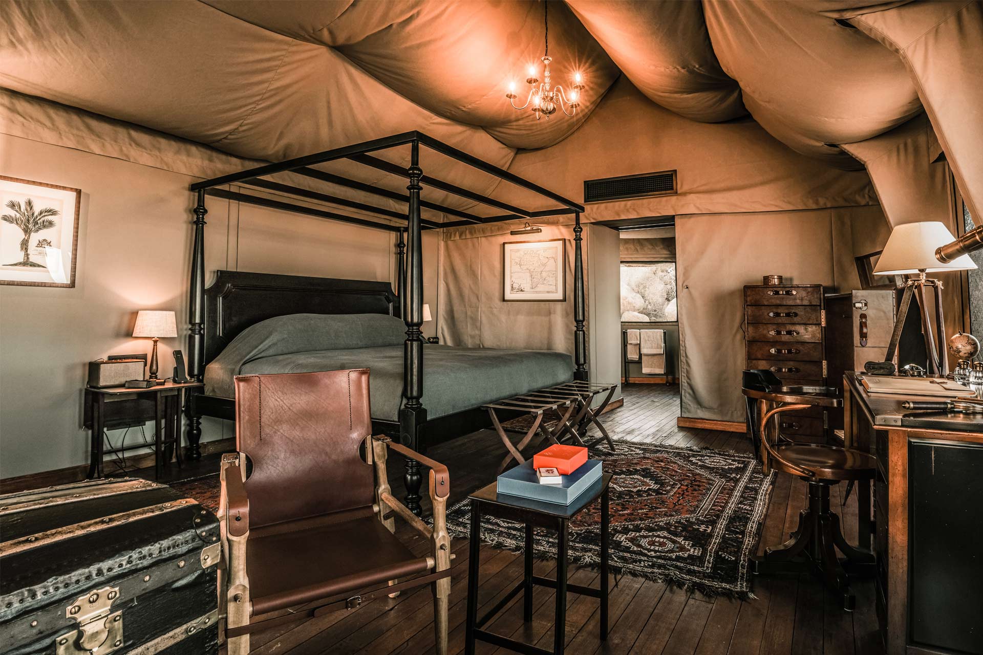 An interior shot of the guestrooms at Zannier Hotels Sonop Lodge in Namibia, Africa