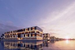 A rendering of a floating hotel in Qatar, UAE