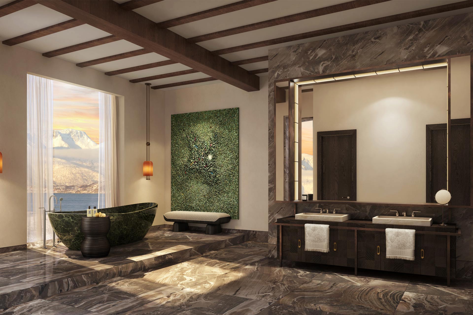 Bathroom at a new Norwegian hotel designed by Bergman Interiors