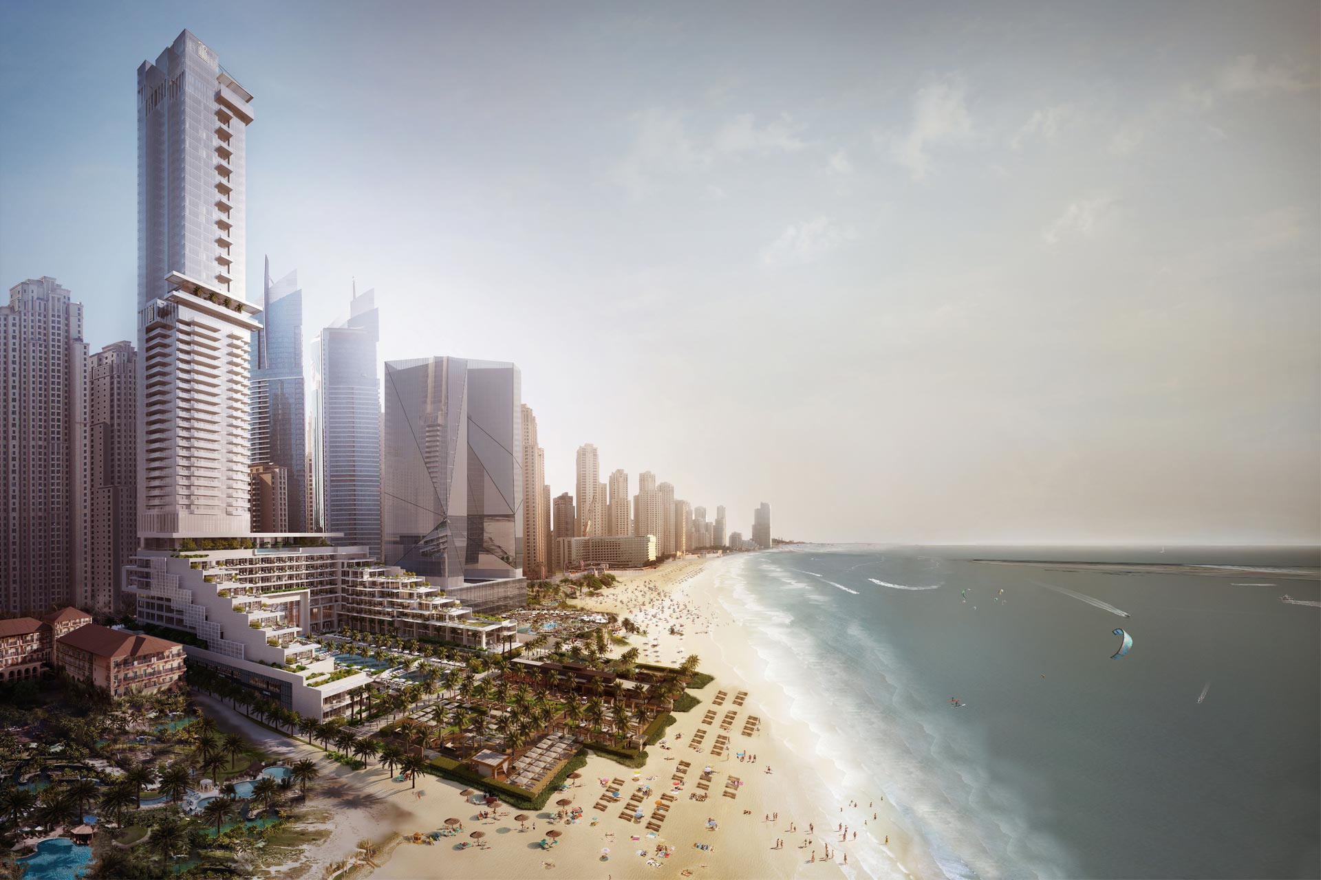 A rendering of Corinthia Meydan Beach hotel in Dubai