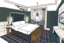 A sketch of Bell & Swift's renovation at Lord Rannoch hotel in Perthshire, Scotland