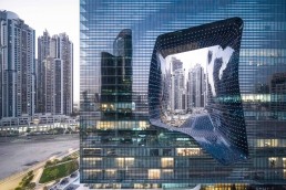 An exterior shot of ME Dubai by Zaha Hadid Architects