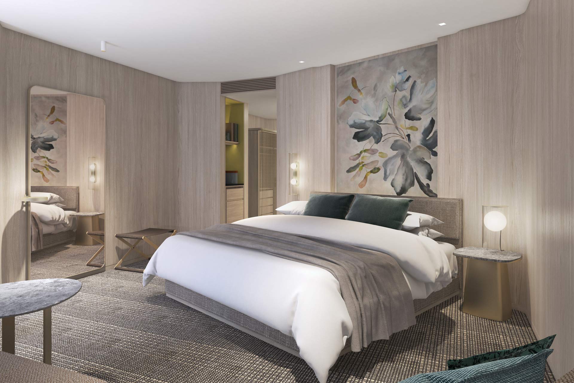 A rendering of a guestroom at Pan Pacific London