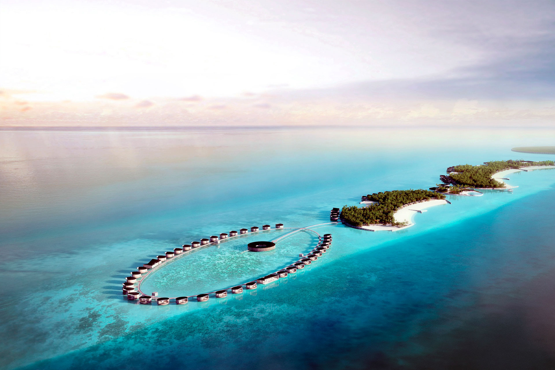 An aerial shot of The Ritz-Carlton Maldives, Fari Islands