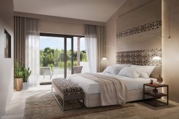 A rendering of a guestroom at Baglioni Resort Sardinia in Italy