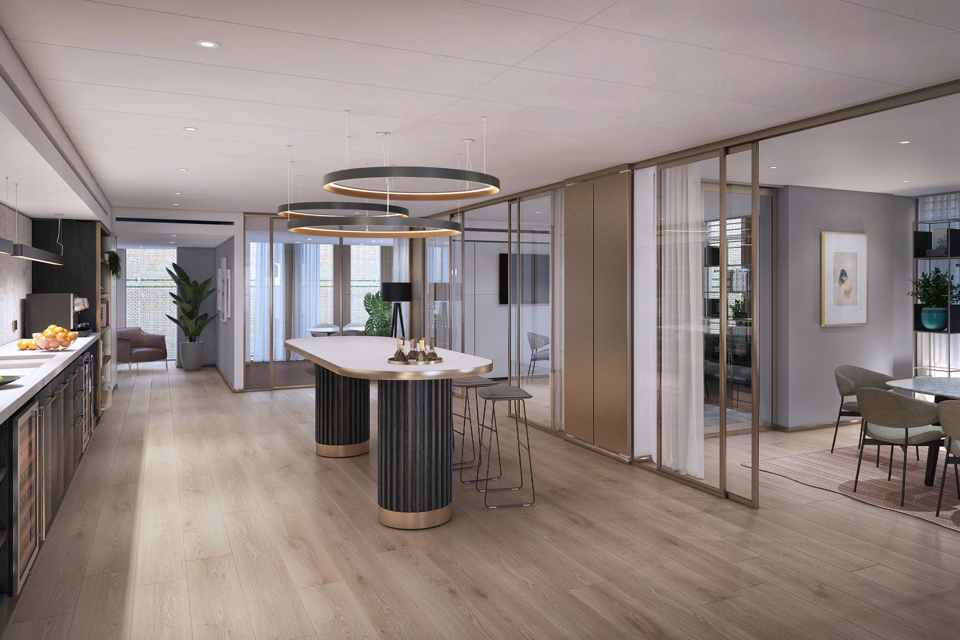 A rendering of a meeting space at Pan Pacific London