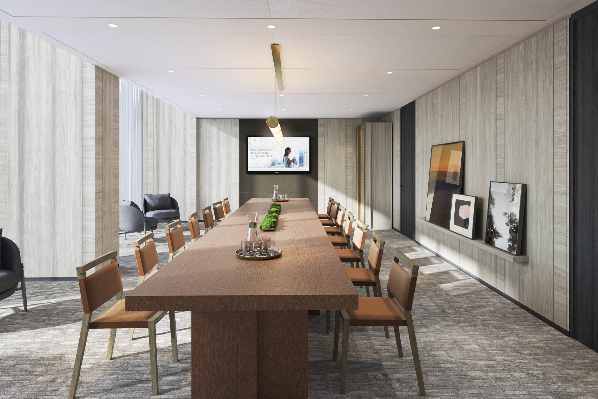 A rendering of a meeting space at Pan Pacific London
