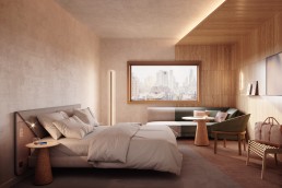 A rendering of a new room design by RF Studio for Novotel