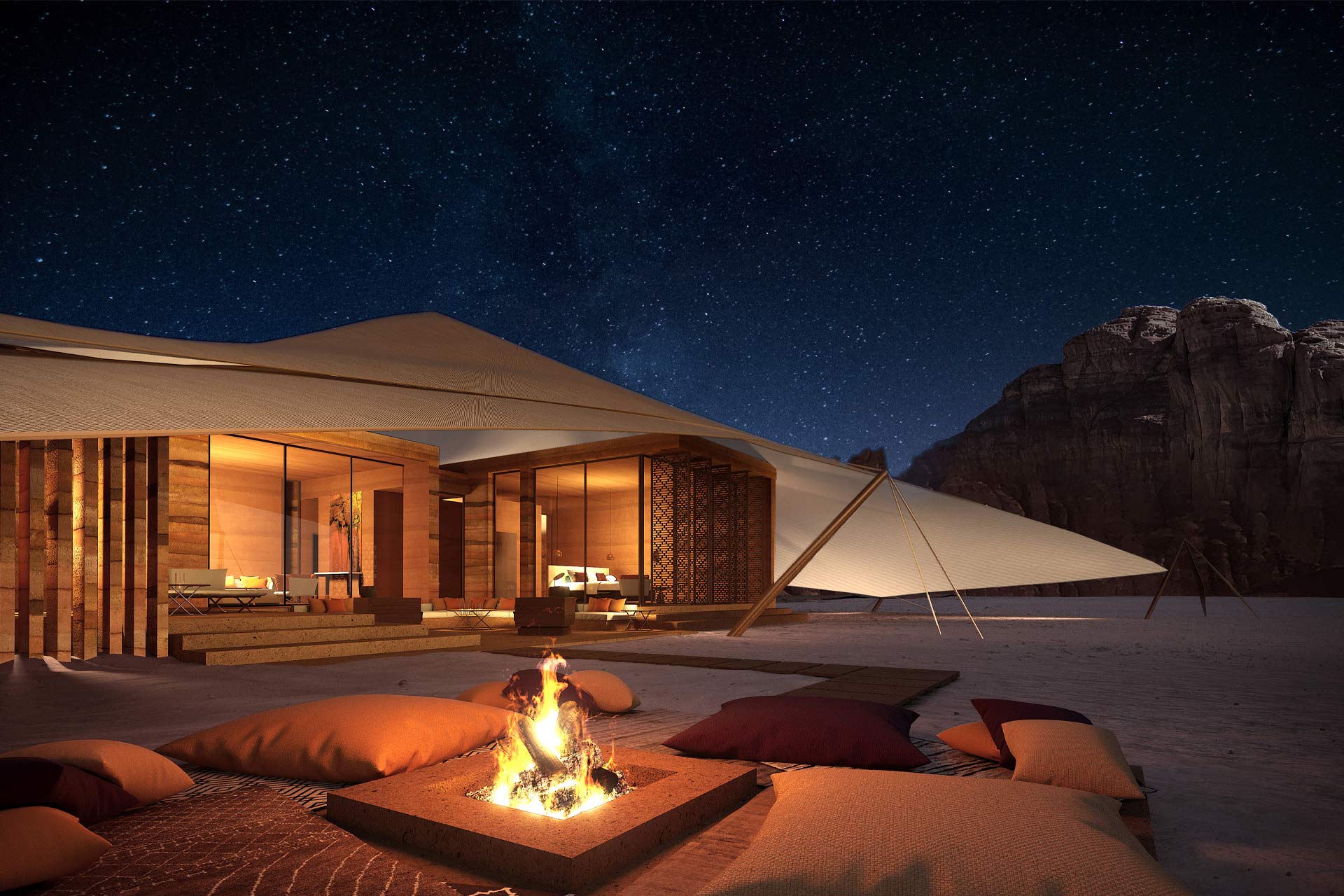 A rendering of a new tented camp in Saudi Arabia's Ashar Valley