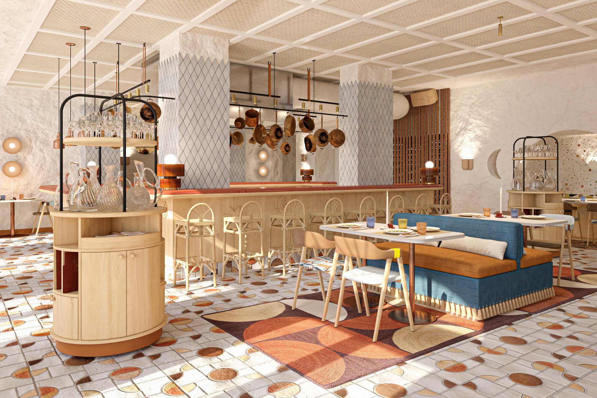 A rendering of the new restaurant at Gran Hotel Montesol in Ibiza