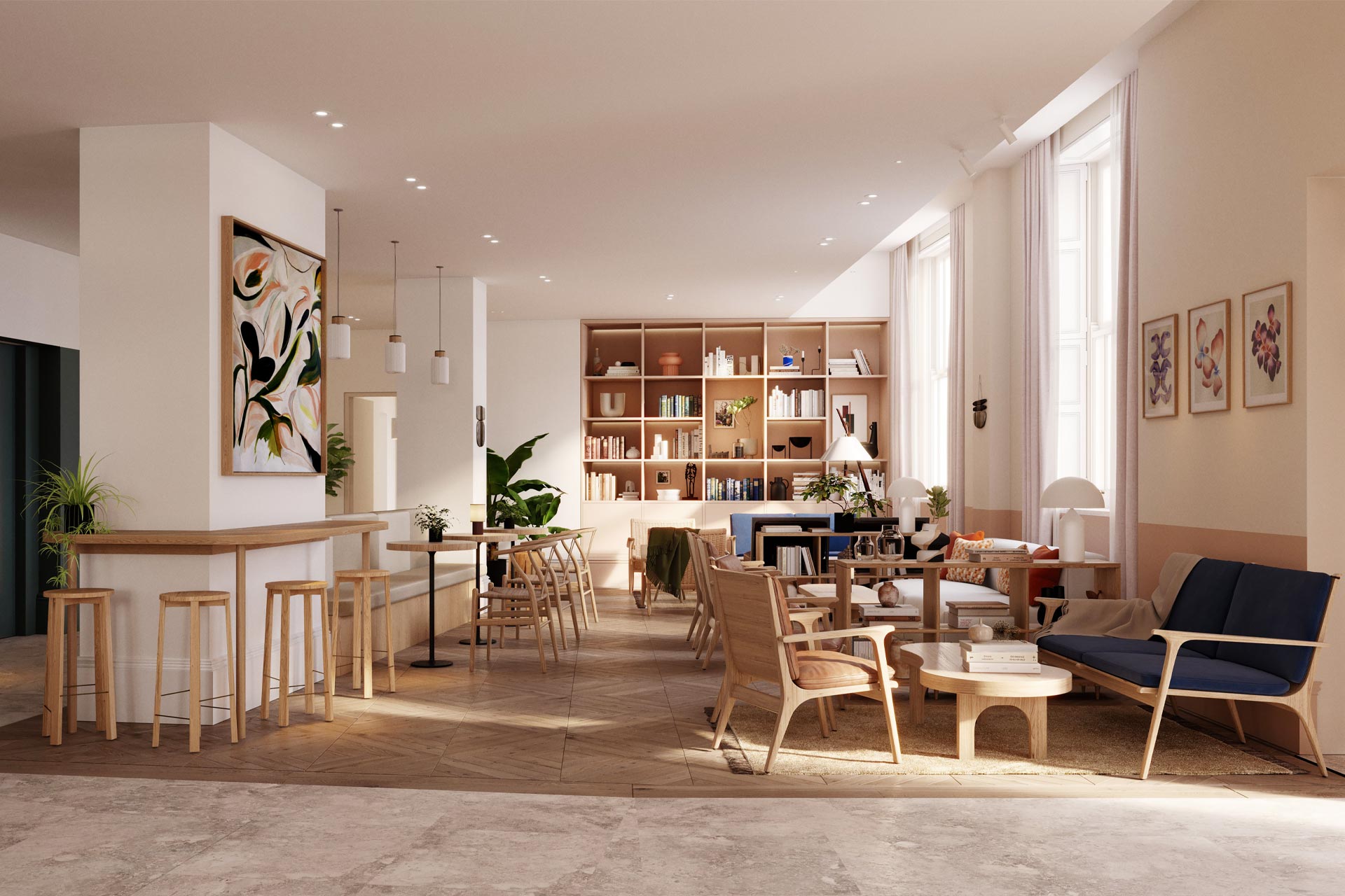 The lounge at Inhabit Queen’s Gardens in London