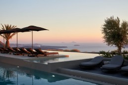 An image of the pool at Nobu Santorini in Greece