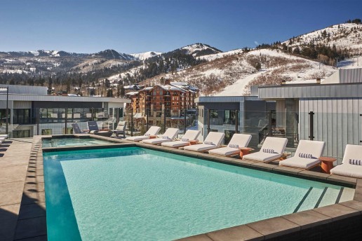 The rooftop swimming pool at Pendry Park City in Utah