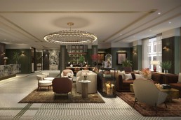 A rendering of the lobby at St. Regis London