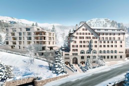 An exterior rendering of Grace La Margna in St Moritz, Switzerland