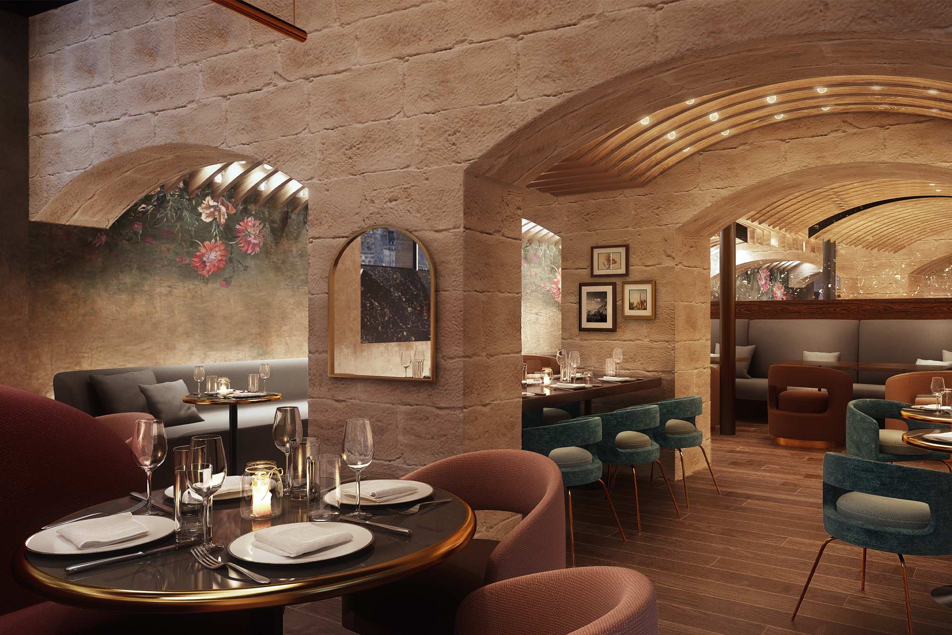 A rendering of the Commons Club at Virgin Hotels Edinburgh in Scotland