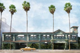 An exterior rendering of Palihotel Hollywood