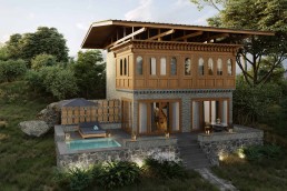 A rendering of &Beyond Punakha River Lodge in Bhutan