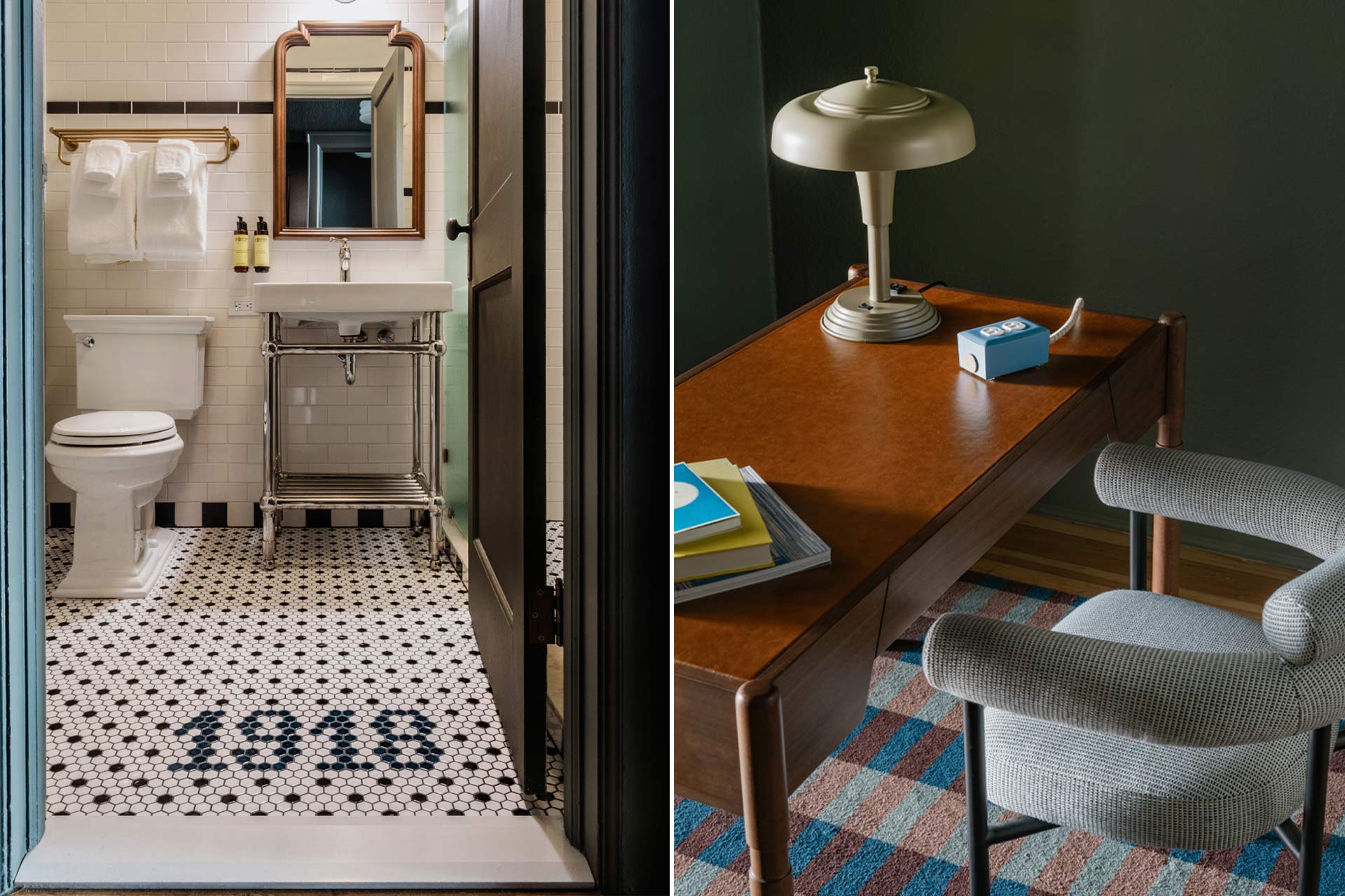 The MarQueen Hotel bathroom and study