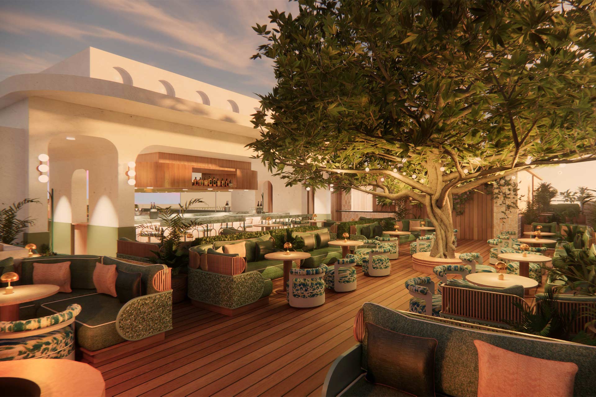 Recess Hotel & Club rooftop tree lounge